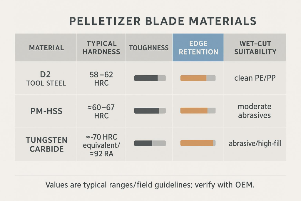 pelletizer blade materials