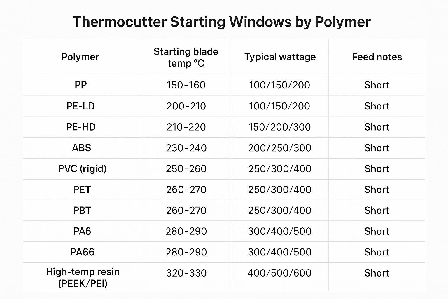 Thermocutter starting windows by polymer table infographic
