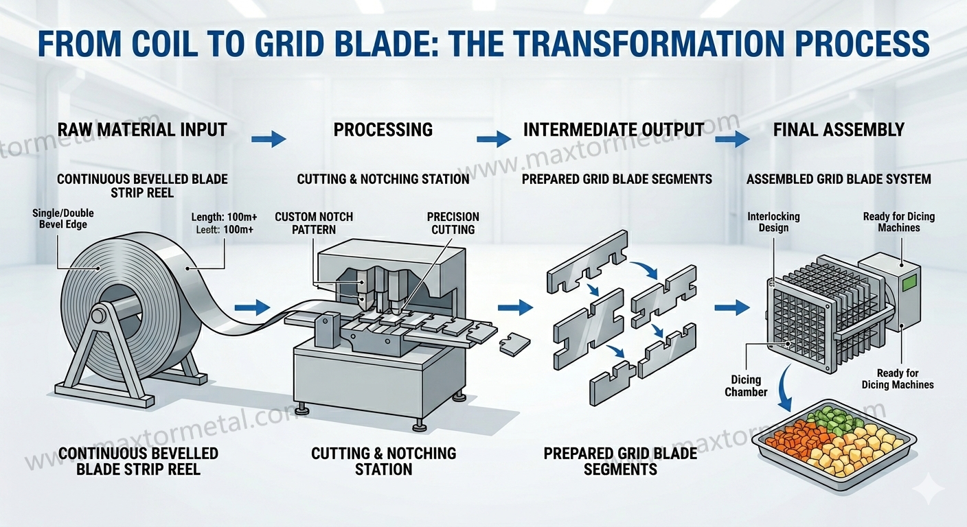 High-precision Blade Strip Steel reel with single bevel edge for industrial grid blade manufacturing and food processing