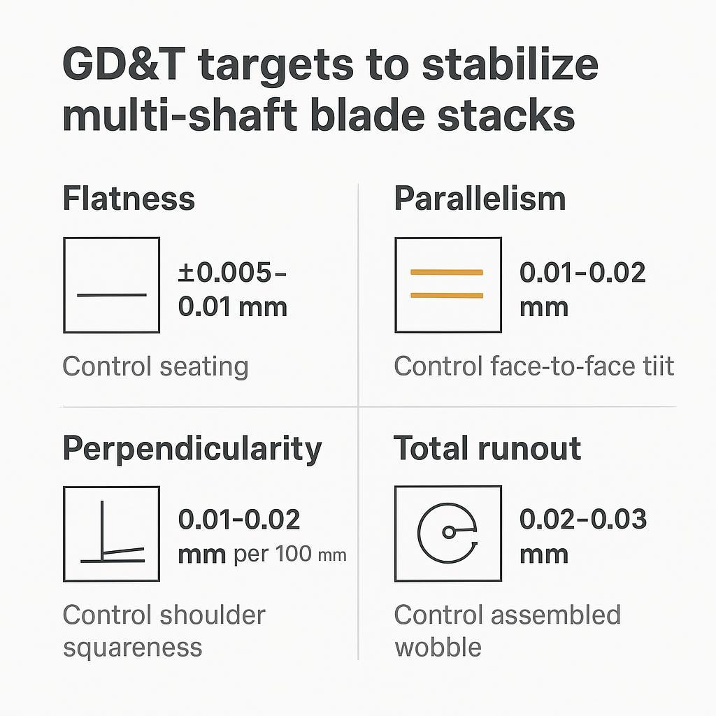 Multi-shaft blade tolerance stacking